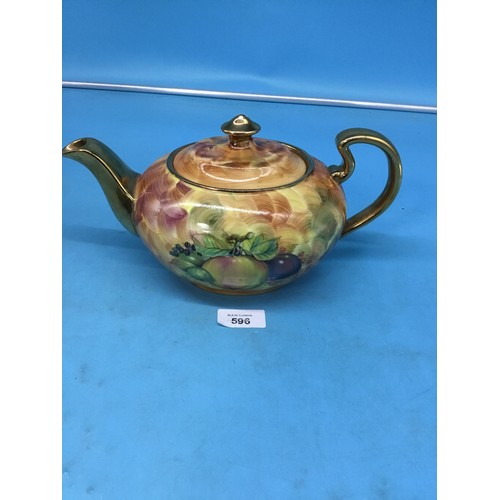 596 - Vintage Hose Street Pottery Fruit Patterned Guilded Tea Pot