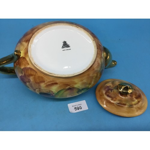 596 - Vintage Hose Street Pottery Fruit Patterned Guilded Tea Pot