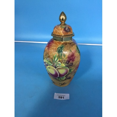 591 - Baroness Fine China Lidded Urn In The Fruit Pattern Signed Mellor