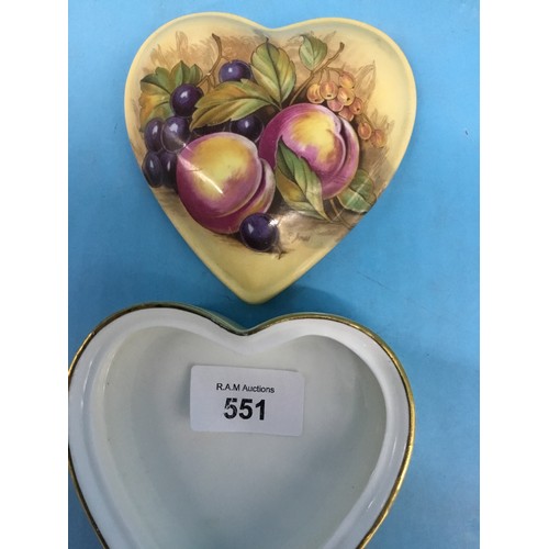 551 - Vintage Aynsley Orchard Gold Lidded Heart Dish Signed D Jones