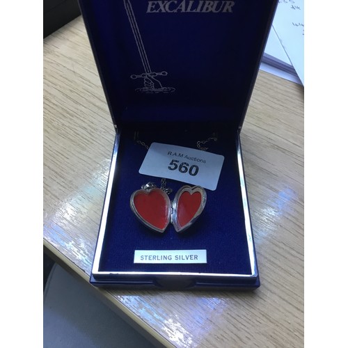 560 - Boxed Sterling Silver Heart Locket on chain Stamped Silver