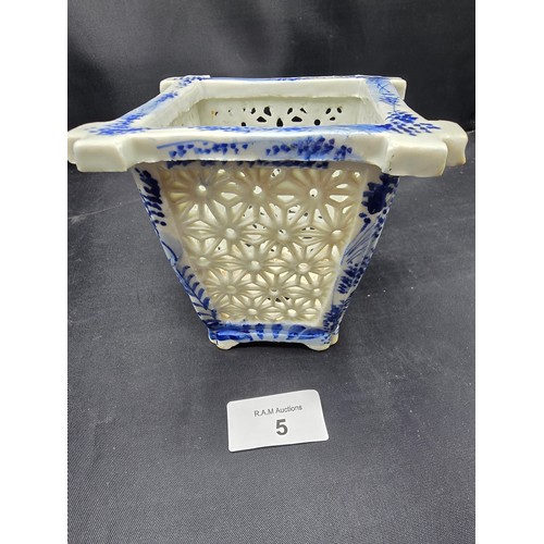 5 - Porcelain Blue and White Chinese Pierced Vase