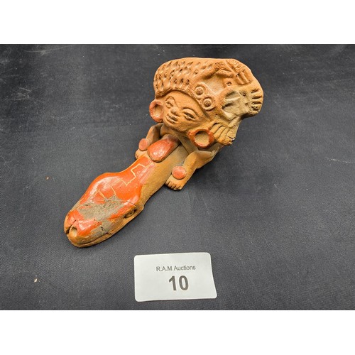 10 - Mayan Aztec Snake Terracotta Pipe