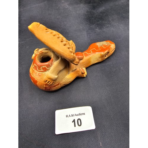 10 - Mayan Aztec Snake Terracotta Pipe