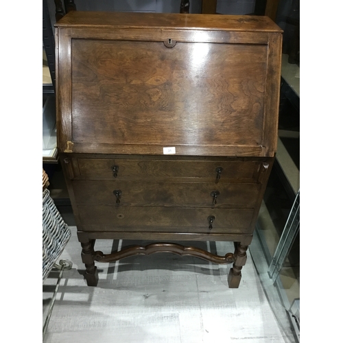 31 - Vintage Oak Bureau with 3 Internal Drawers and 3 Over Drawers