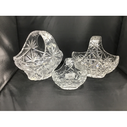 233 - 3 Super Heavy Cut Crystal Posy Bowls with Handles