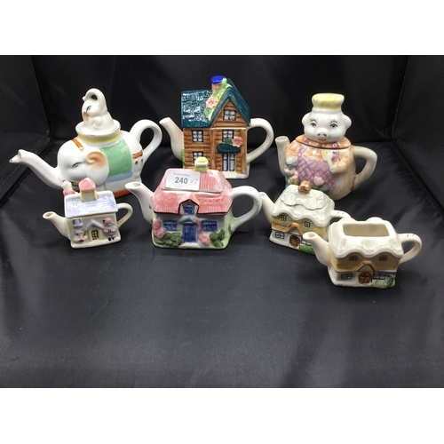 240 - Group of Ceramic Tea Pots x7 to include Houses, Elephant etc.