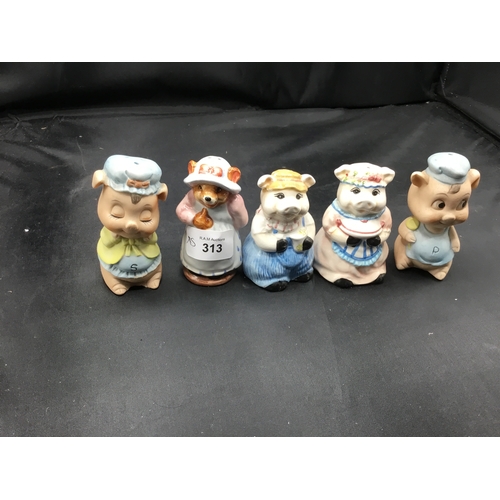 313 - Various Salt and Pepper Shakers x5 Bears and Pigs