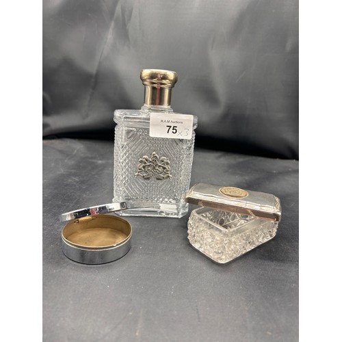 75 - Three Silver Plated Items To Include Pin Pot, Stud Box and a Ralph Lauren Bottle