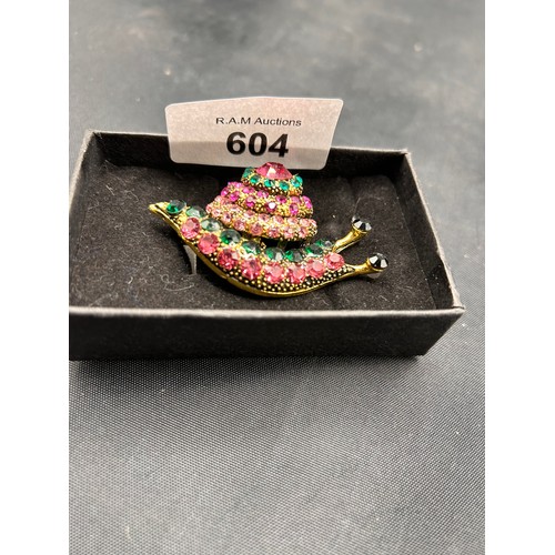 604 - Diamante Snail Brooch