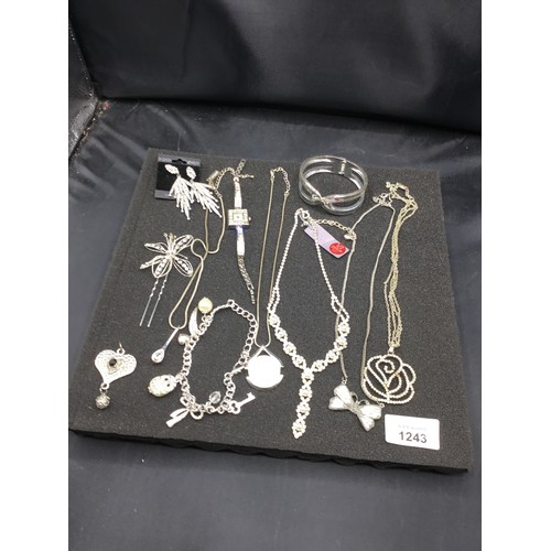 1243 - Pad Of Fashion and Vintage Jewellery To Include Bracelet, Necklaces, Earrings, Bangle and Hair Pin