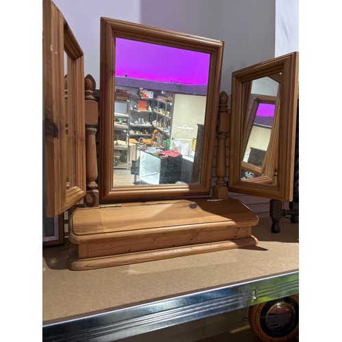 108 - Dressing Table Pine Mirror Lidded With Storage and a Copper/Brass Topped Hall Table