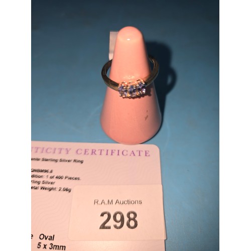 298 - 925 Silver 0.75ct Tanzanite ring Size P to Q With Certificate Of Authenticity