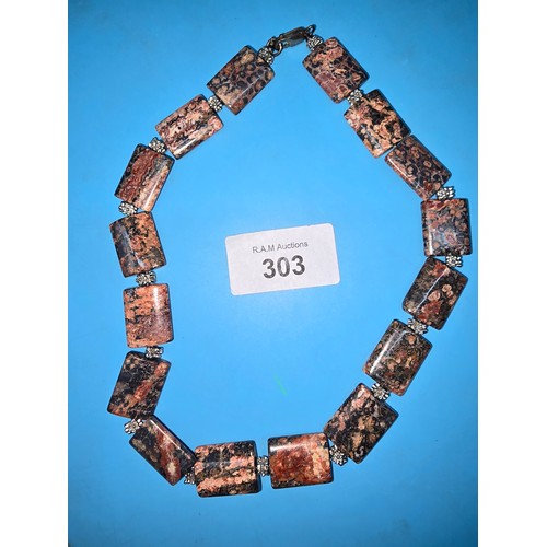 303 - Genuine Stone Semi Precious Necklace With a 925 Strand and Clasp