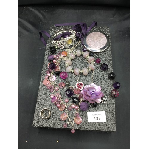 137 - Large Pad Of Fashion and Vintage Jewellery To Include Necklaces, Watch, Ring, Bracelet and Compact