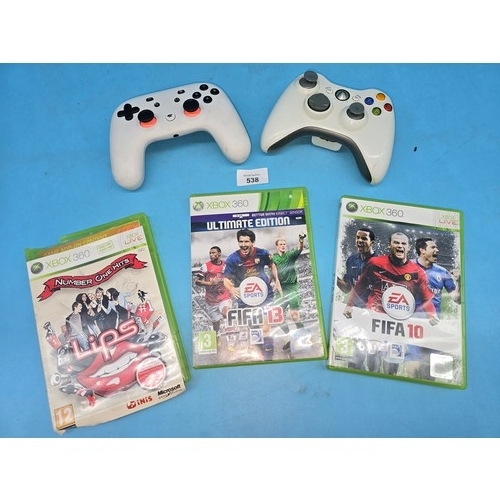 538 - XBOX 360 Games x3 and 2 Controllers