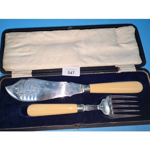 547 - Vintage Silver Plate Cake Knife and Fork