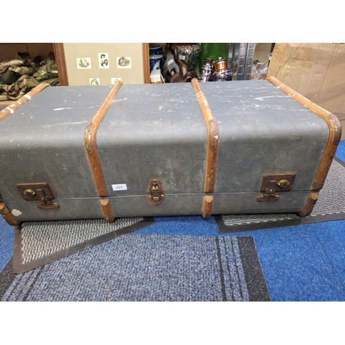 333 - Vintage Wood Bound Travel Trunk