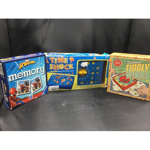 584 - Vintage Games x3 To Include Tiddly Winks, Spiderman Memory and Time Shock