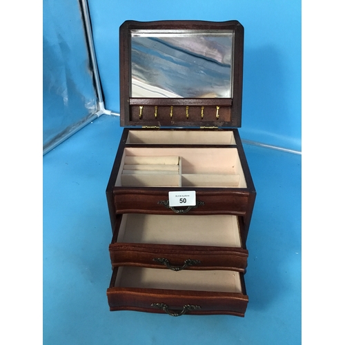 50 - Wooden Velvet Lined Jewellery Box