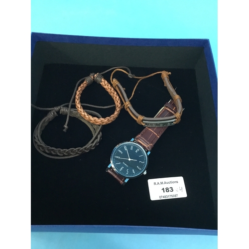 183 - Men’s Watch and Brown Leather Bracelets