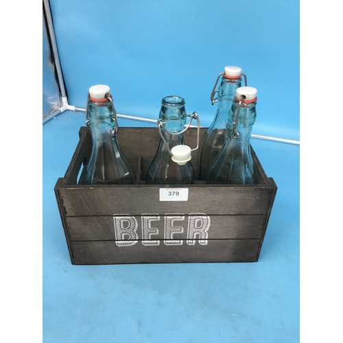 379 - Wooden Beer Crate and Bottles