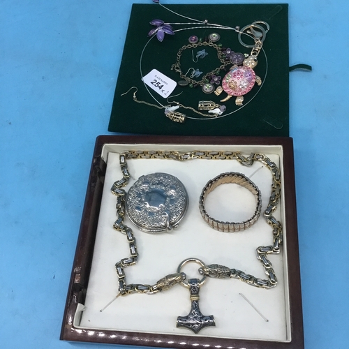 254 - Fashion and Vintage Jewellery to Include Compact, Bracelets, Heavy Necklace and a Key Ring