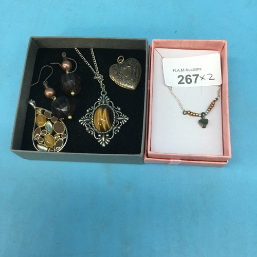 267 - Fashion and Vintage Jewellery to Include Tiger Eye Style Necklace, Pendant and Earrings