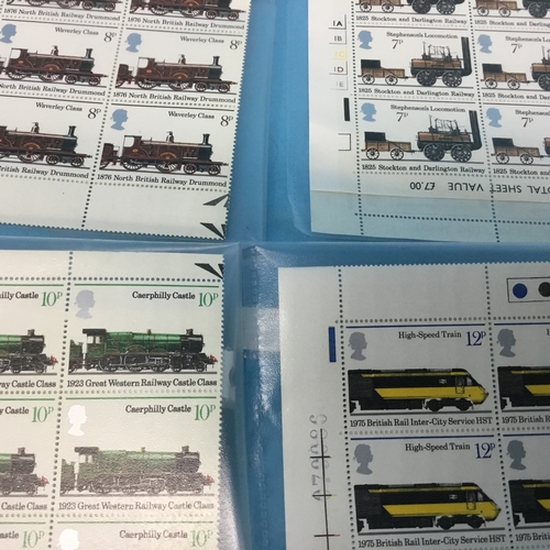 316 - Proof sheets of stamps x 4 trains 7p 8p 10p 12p