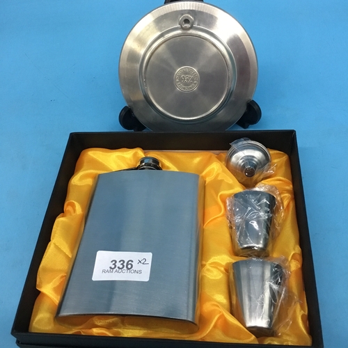 336 - Pewter tray engraved + boxed gift set for men