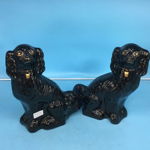 345 - 13” vintage Staffordshire dogs black + gold