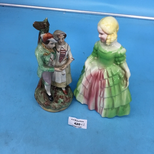 420 - Victorian girl figure + antique man + women figure walker