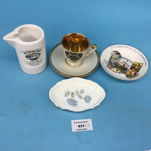 431 - Johan feltmann gold lined vintage cup + saucer + boamore + wedgewood ice Rose + aynsley jug