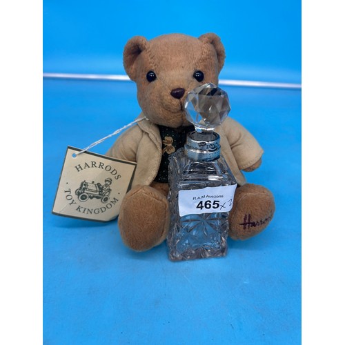 465 - Harrods bear + marked silver top perfume bottle