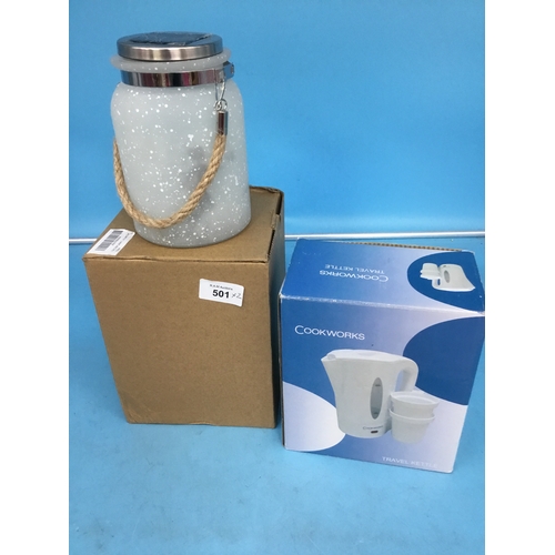 501 - Solar light fairy new in box + travel kettle