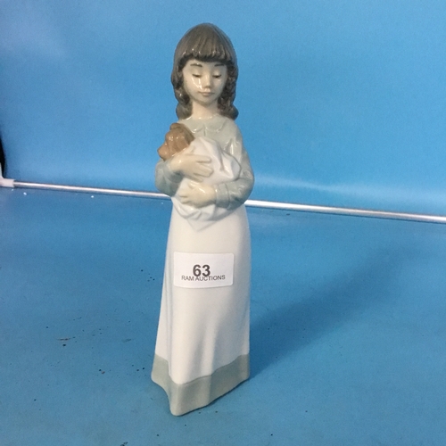 63 - 9” Tall Nao Figure of a Girl Holding a Puppy (Perfect Condition)