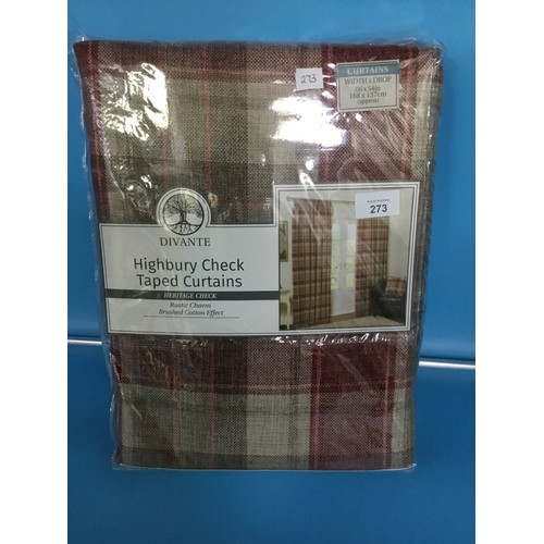 273 - Pair Of Highbury Check Curtains - New - 66