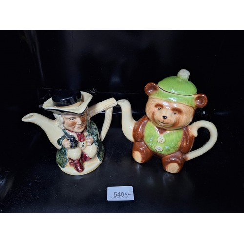 540 - Tony wood tea pots x2 1 bear style 1 Toby man