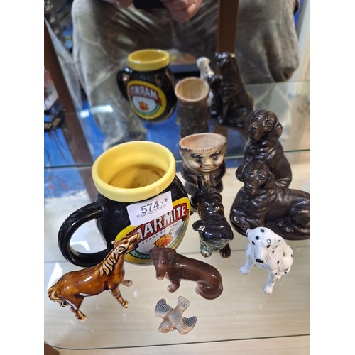 574 - Group of mixed ceramics x8 to inc. bronzed dog,wade egg cup etc.