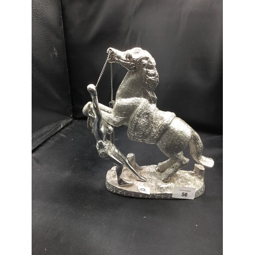 56 - Silver Rearing Horse and Man a/f hand