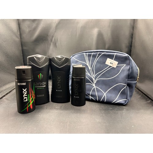 64 - Toiletry Bag Complete With 2 x Lynx Body Wash and 2 x Lynx Body Spray