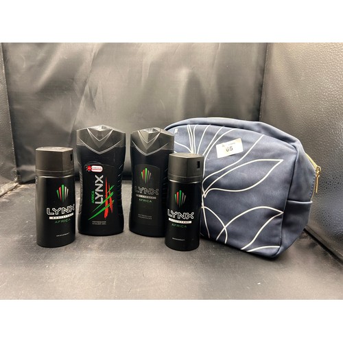 65 - Toiletry Bag Complete with 2 x Lynx Body Wash and 2 x Lynx Body Spray