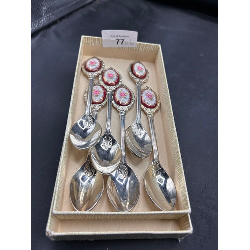 77 - Set of 6 Spoons with Ceramic Decoration