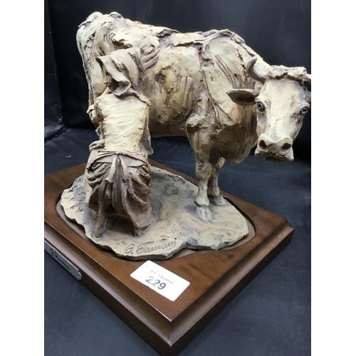 229 - Signed Large Italian Figure Of a Cow With a Milkmaid