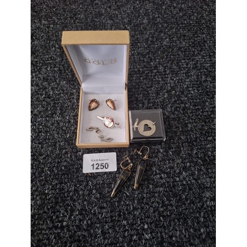 1250 - Boxed 925 Charm, Silver Earrings, 925 Silver Badge, Gold on Silver Cameo Earrings and Others