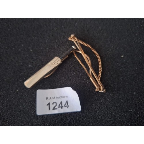 1244 - Stratton cricket Bat Tie Pin With Marks To The Rear and a 9ct Gold on Silver Tie Pin