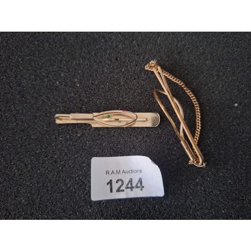 1244 - Stratton cricket Bat Tie Pin With Marks To The Rear and a 9ct Gold on Silver Tie Pin