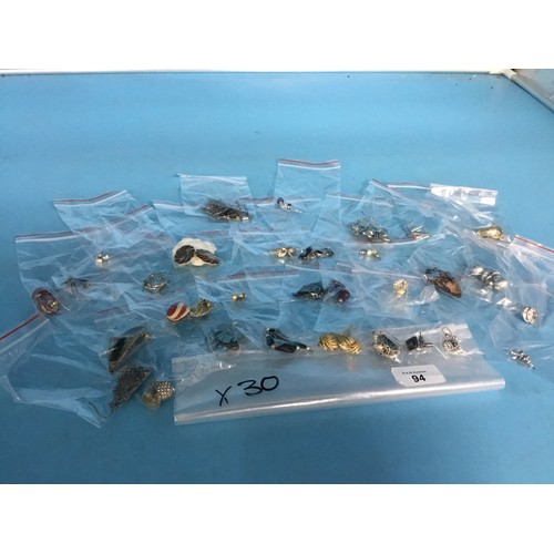 94 - Fashion and Vintage Individually Bagged Earrings x30