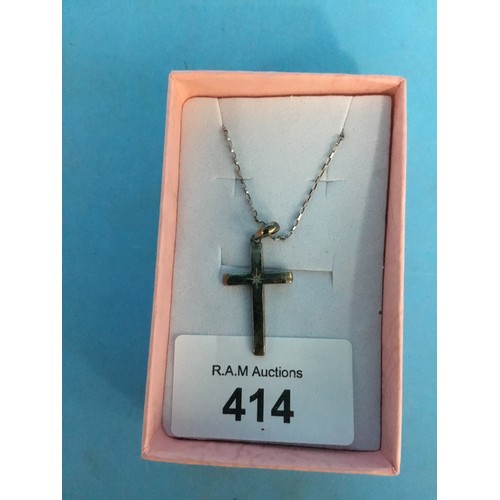 414 - Boxed 925 Silver Cross With Diamond On A Chain