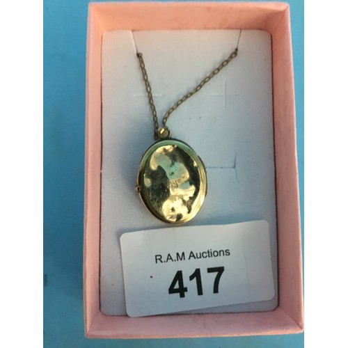 417 - Boxed Rolled Gold Stamped Locket and Chain